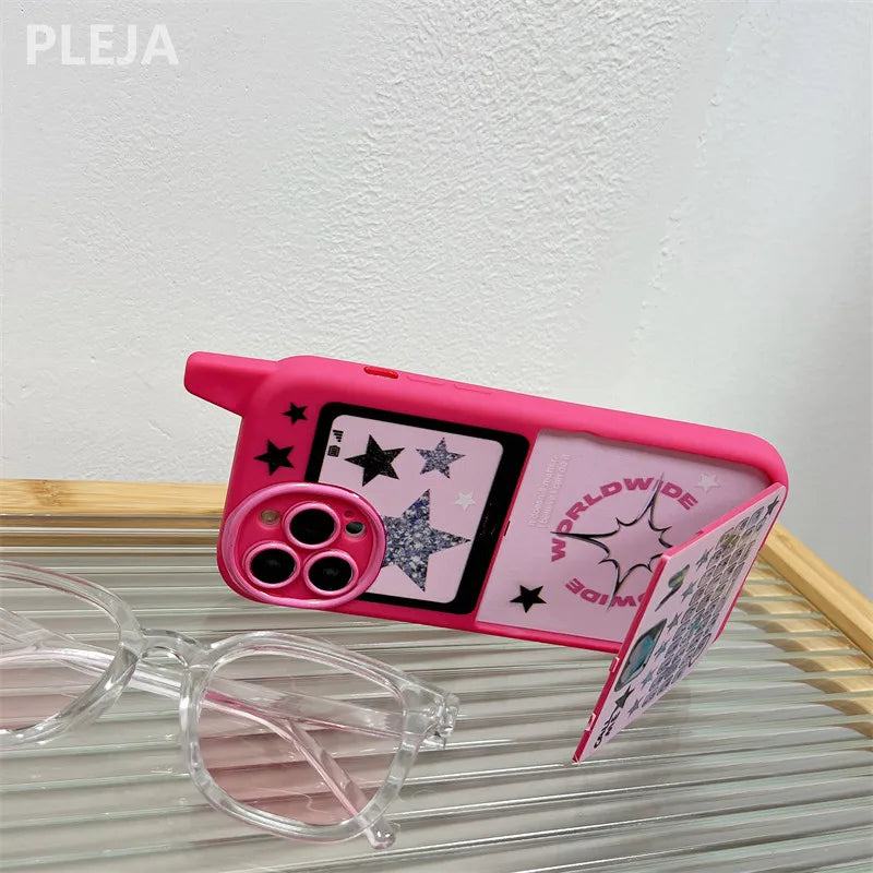 Y2K Stars iPhone Case w/ Bracelet Chain & Mirror