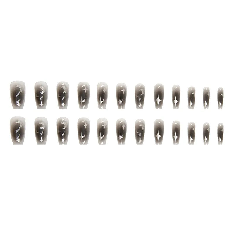Y2k Fake Black Nail Long Ballet Reusable Adhesive Acrylic Press on set Nails Dark Acrylic Artificial False Nails Arts Tips 24pcs