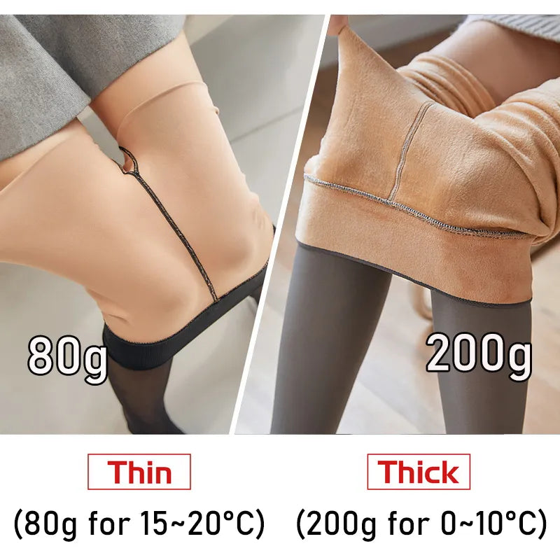Warm Polka Dot Tights Women Pantyhose Skin Effect Thermal Stockings Woman Winter Fleece Leggings Insulated Sock Pants