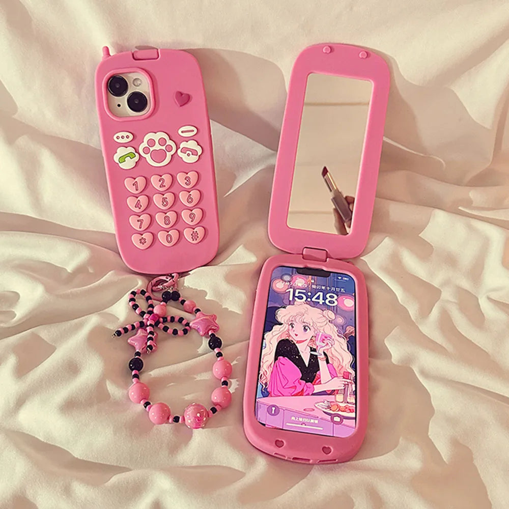 Kawaii iPhone Case w/ Bracelet Strap & Mirror