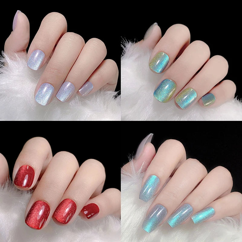 24pcs/box Crystal Cat Eye Shining Diamond Nail Press on Acrylic Nails