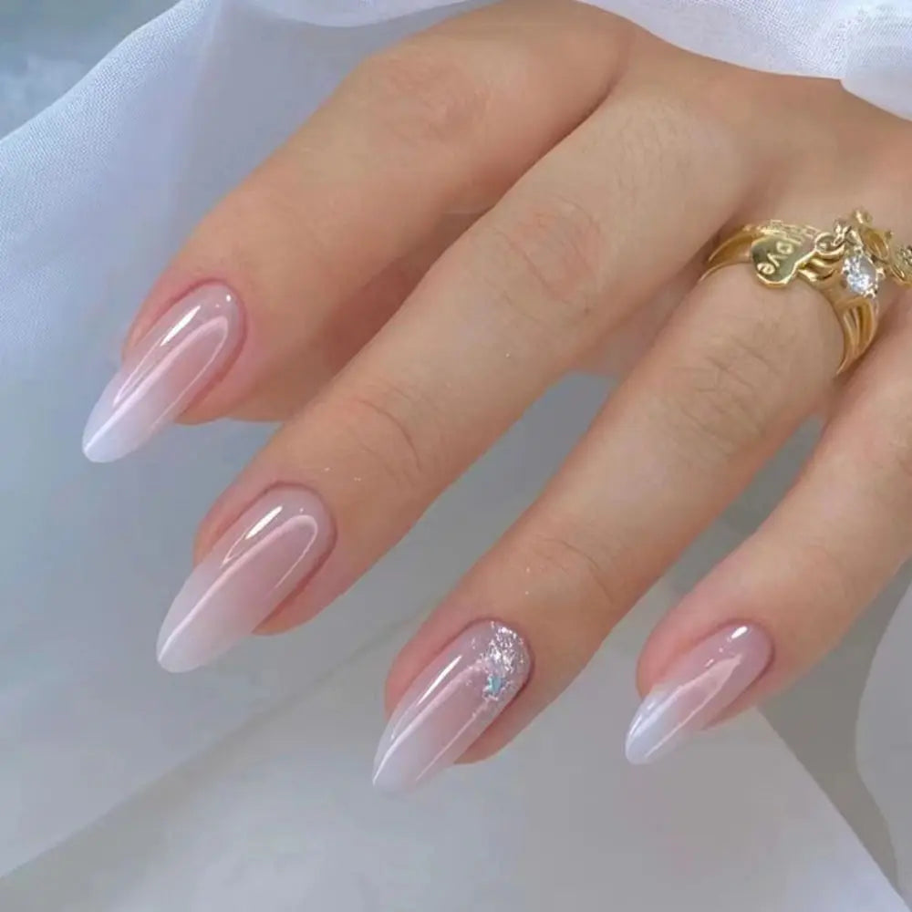 Cool Black and Gold False Nails Long Almond French Fake Nials Detachable Nail Tips Full Cover Press On Nails Diy Manicure Tool