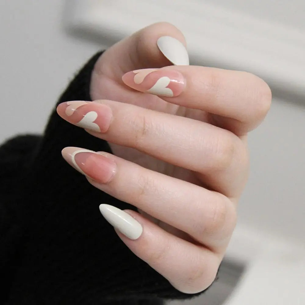 Cool Black and Gold False Nails Long Almond French Fake Nials Detachable Nail Tips Full Cover Press On Nails Diy Manicure Tool