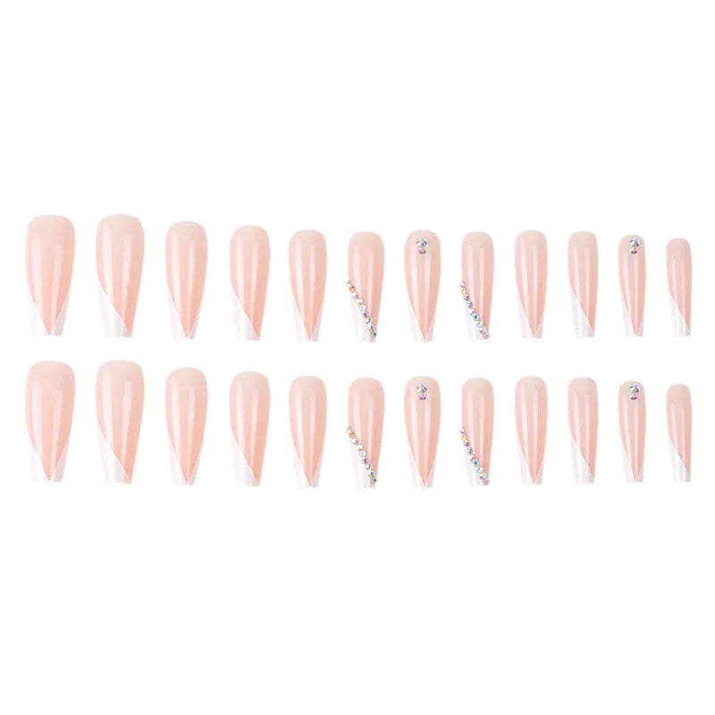 24Pcs Long Ballet French Girls Nail Art White Fake Nails Manicure Press On Nails False With Designs Artificial Wearing Reusable