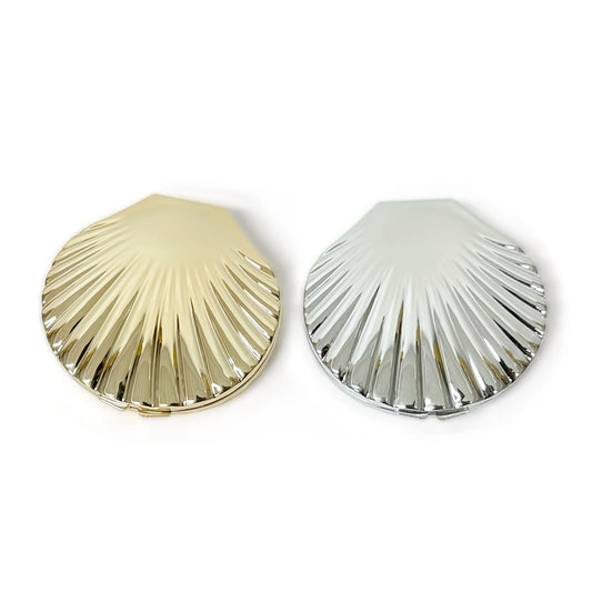 Shell Shape Double Sided Makeup Mirror, Delicate Hand Mirror, Silver Shell Compact Mirror