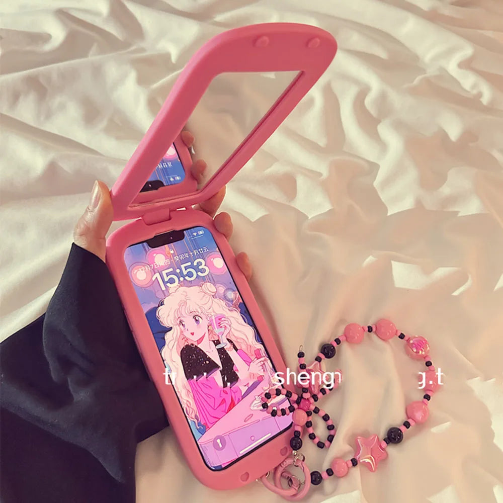 Kawaii iPhone Case w/ Bracelet Strap & Mirror