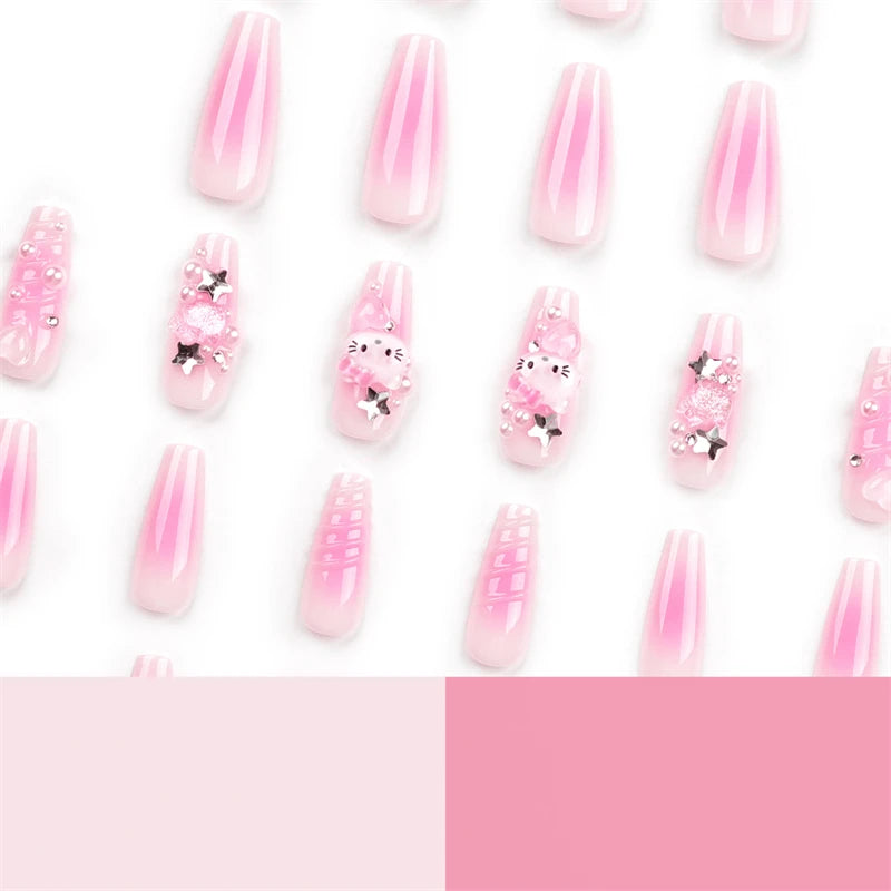 Cute Press on Nails Long Y2k Fake Nails with Design Press on Nails with Adhesive