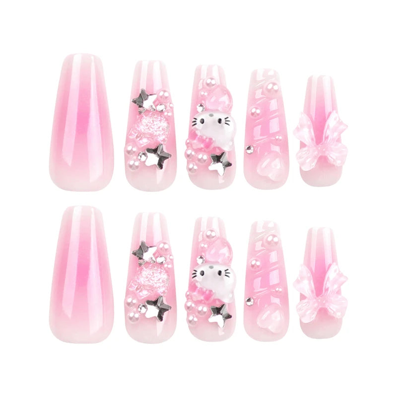 Cute Press on Nails Long Y2k Fake Nails with Design Press on Nails with Adhesive