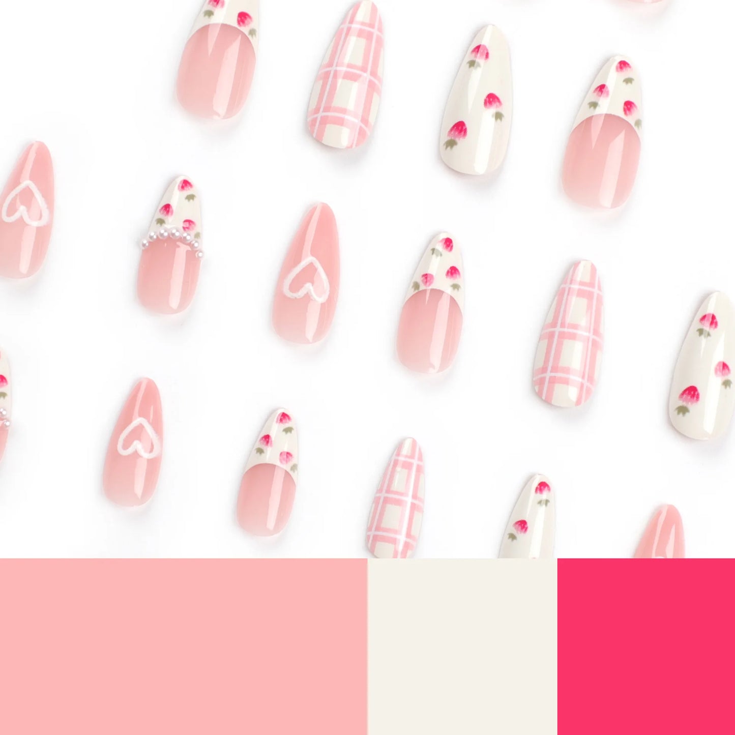 Strawberry Press on Nails French Pearl Design Almond