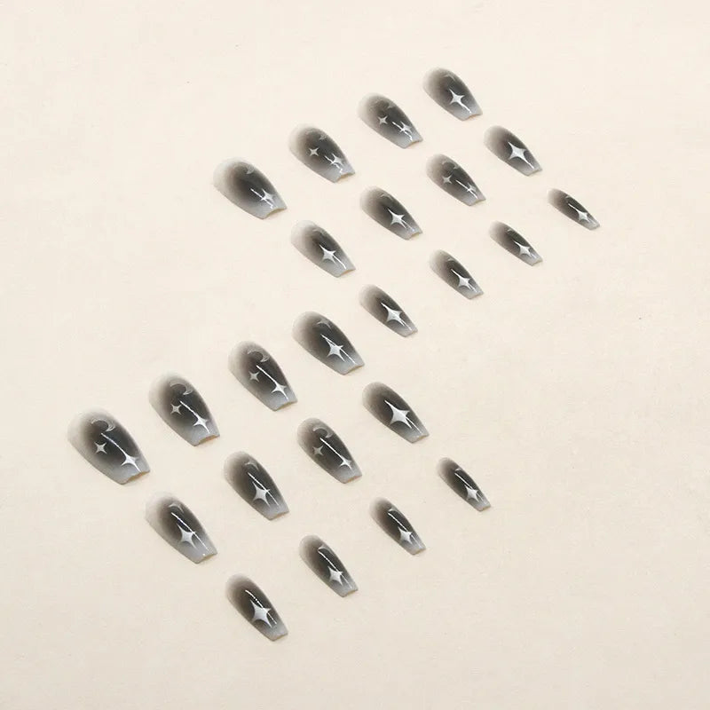 Y2k Fake Black Nail Long Ballet Reusable Adhesive Acrylic Press on set Nails Dark Acrylic Artificial False Nails Arts Tips 24pcs