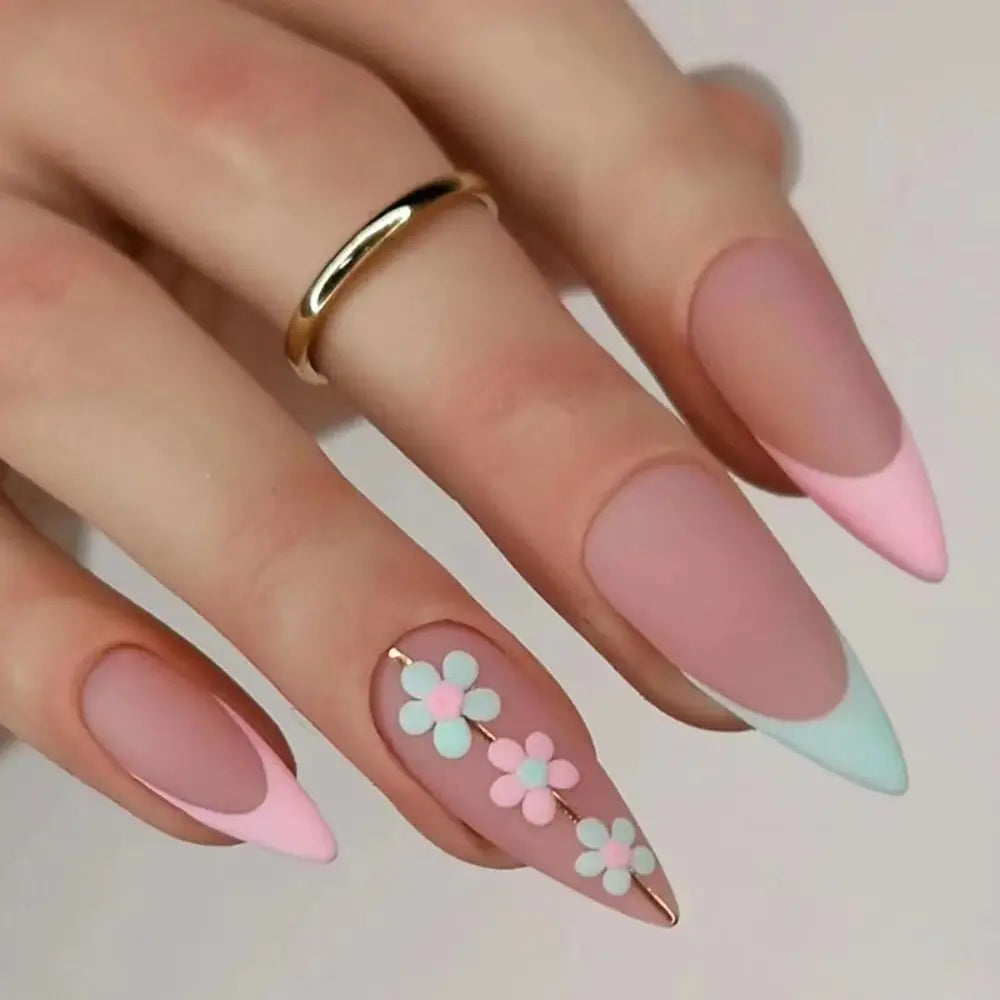 Cool Black and Gold False Nails Long Almond French Fake Nials Detachable Nail Tips Full Cover Press On Nails Diy Manicure Tool