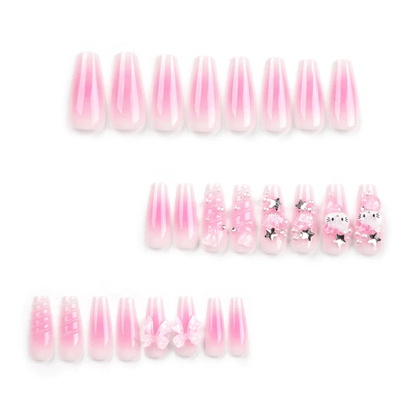 Cute Press on Nails Long Y2k Fake Nails with Design Press on Nails with Adhesive